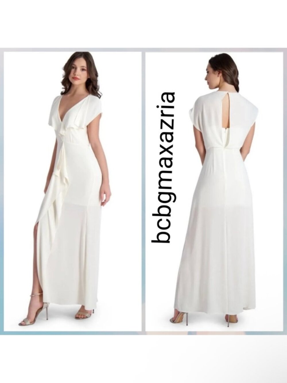 BCBGMAXAZRIA Evette Dress Ruffle Cascade Max Off White Cream Bridesmaid Formal